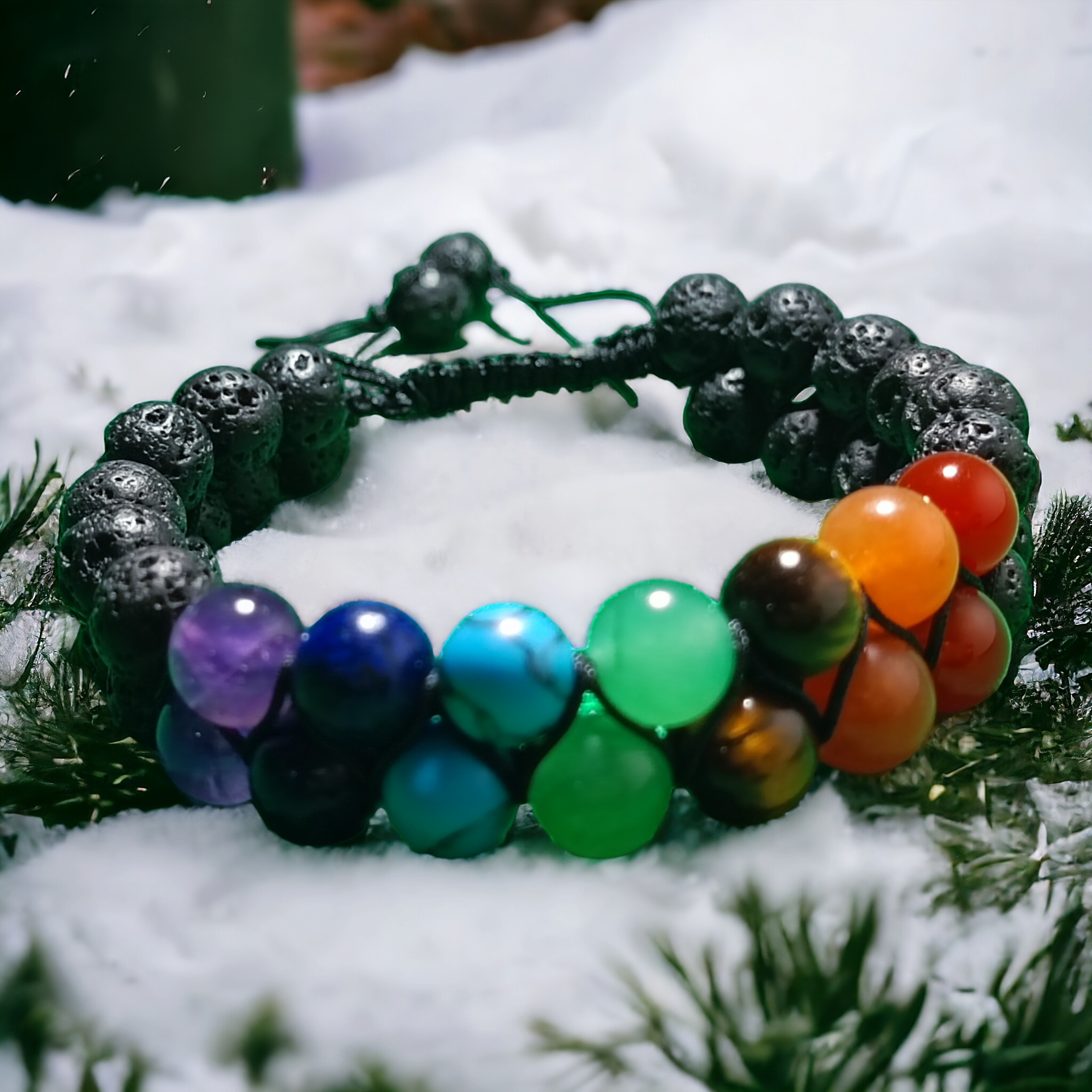 Poder volcánico - Pulsera de piedra de lava y 7 Chakras